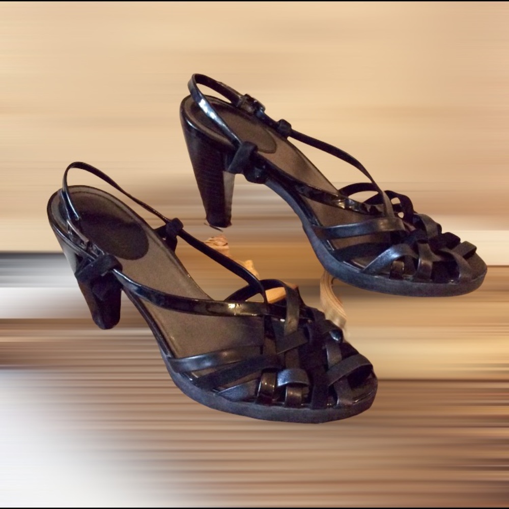 Cole Haan Nike Air Black Patent Leather Sling Back Heels Women 8